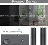 Collage showing product details, including shading percentages, a close-up of fabric with water droplets, and a pair of curtains. Produktbild-Vorschau