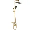 A gold shower set with a rain shower head and a handheld shower head, mounted on a white background. Anteprima dell’immagine prodotto