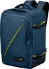 A studio shot of a blue backpack with yellow accents. Produktbild-Vorschau