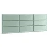 A mint green upholstered wall panel with a grid of 3x3 rectangular sections, presented against a white background. Anteprima dell’immagine prodotto