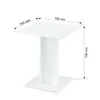 A white square table with a pedestal base, shown with dimensions indicated. Produktbild-Vorschau