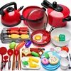 A collection of toy kitchen accessories, including pots, pans, utensils, and play food, arranged on a white background. Anteprima dell’immagine prodotto