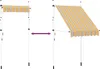 Two images of a retractable awning, showing it in a retracted and extended state, with a purple arrow indicating movement. Podgląd zdjęcia produktu