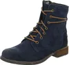 A single blue suede boot with brown laces and a brown heel is shown against a white background. Podgląd zdjęcia produktu