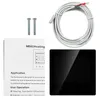 A collection of items for a digital thermostat, including the thermostat itself, a manual, screws, and a temperature sensor with cable. Produktbild-Vorschau