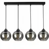 A product shot of a four-light pendant chandelier with smoked glass globes against a white background. Náhled obrázku produktu