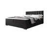 A black upholstered bed with a headboard and bedding, shown on a white background. Produktbild-Vorschau