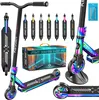 A collage of a stunt scooter and its packaging, along with various accessories and color options. Produktbild-Vorschau