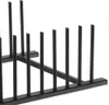 A close-up view of a black metal dish rack with multiple slots. Produktbild-Vorschau