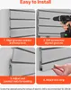 Four-panel instructional image showing the steps to install a slatwall system. Náhled obrázku produktu