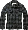 A plaid long-sleeved shirt laid flat against a white background. Produktbild-Vorschau