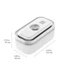 A white food storage container with dimensions indicated by lines and text. Produktbild-Vorschau