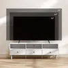 A white TV stand with a black TV on top, showing different TV sizes. Produktbild-Vorschau