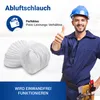 A worker in a blue uniform and hard hat gives a thumbs up next to a white flexible hose. Produktbild-Vorschau