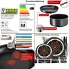 A collage of product information and images for a Tefal cookware set. Produktbild-Vorschau