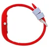 A red watch with a silver buckle and light blue accents on a white background. Produktbild-Vorschau