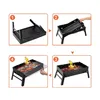 Collage showing the assembly steps of a portable charcoal grill. Produktbild-Vorschau