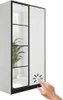 A white wardrobe with glass doors and a hand touching a sensor. Voir les images du produit