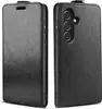 A black leather flip case for a smartphone is shown from two angles. Produktbild-Vorschau