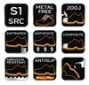 A collage of icons representing safety features of work shoes. Produktbild-Vorschau