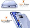 A clear phone case is shown with text highlighting its features. Produktbild-Vorschau