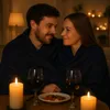 A couple sharing a romantic moment under a blanket with candles and wine. Produktbild-Vorschau