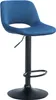 A blue velvet bar stool with a black metal base and stem, shown against a white background.