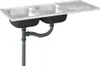 A double basin kitchen sink with a drainboard and plumbing attached, shown against a white background. Podgląd zdjęcia produktu