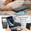 Collage showing a phone case being wirelessly charged and a person using a phone case with card slots to pay. Produktbild-Vorschau