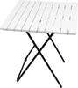 A white slatted folding table with black metal legs, shown against a white background. Náhled obrázku produktu