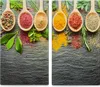 A collage of two images showing wooden spoons filled with various spices and herbs on a dark slate surface, with some spices spilled around. Náhled obrázku produktu