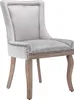 A single gray upholstered dining chair with wooden legs, shown against a white background. Podgląd zdjęcia produktu