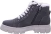 A side view of a gray winter boot with white fur lining and white laces. Produktbild-Vorschau
