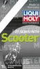 A label for Liqui Moly Motorbike 2T Semisynth Scooter Street 1 Liter oil, featuring a scooter rider illustration and product specifications. Produktbild-Vorschau