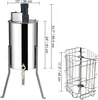 A diagram showing the dimensions of an electric honey extractor and its basket. Náhled obrázku produktu