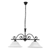 A black and white chandelier with two white glass shades, suspended by a chain. Produktbild-Vorschau