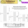 A diagram showing dimensions and features of outdoor louvered doors, along with a table of specifications. Produktbild-Vorschau