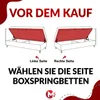 Diagrams of two open box spring beds, indicating left and right opening options, with German text. Produktbild-Vorschau