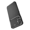 A black smartphone case with a carbon fiber texture is shown against a white background. Produktbild-Vorschau