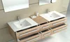 A modern bathroom vanity with two sinks and open drawers. Anteprima dell’immagine prodotto