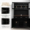 A black kitchen cabinet with a brown countertop, featuring open doors and drawers, with text overlays highlighting adjustable shelves. Anteprima dell’immagine prodotto