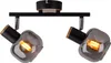 A product shot of a black ceiling light fixture with two adjustable spotlights. Voir les images du produit