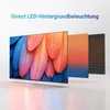 A television screen displaying a colorful image of feathers, with layers showing the LED backlight technology behind it. Produktbild-Vorschau