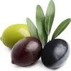 Three olives of different colors and some olive leaves on a white background. Náhľad obrázku produktu