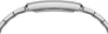 A close-up side view of a silver watch band and casing. Voir les images du produit