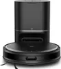 A black robot vacuum cleaner with its charging dock, presented against a white background. Produktbild-Vorschau