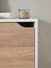 Freisteller Schuhschrank Eiche Massivholz weiß 60x24x150 cm freigestellt auf grauem Hintergrund zeigt vollständige Silhouette_#sku_BARWL5.036# Produktbild-Vorschau