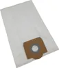 A white vacuum cleaner bag with a brown cardboard connector and a gray ring. Produktbild-Vorschau