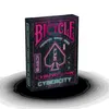 A deck of Bicycle Cyberpunk Cyber City playing cards is shown on a white background with a dark shadow effect around the base. Voir les images du produit