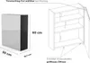 A diagram showing the dimensions and features of a cabinet, alongside a 3D render of the cabinet. Náhled obrázku produktu